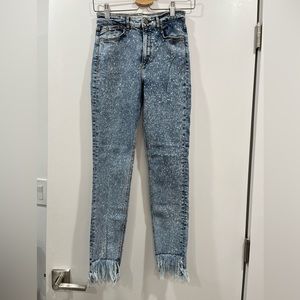 Zara Denim Trafaluc high waisted Light Acid wash Fringe Distressed Bottoms